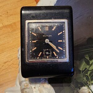 Vintage Westclox Folding Travel Alarm Clock –Working –Black Bakelite –Art Deco